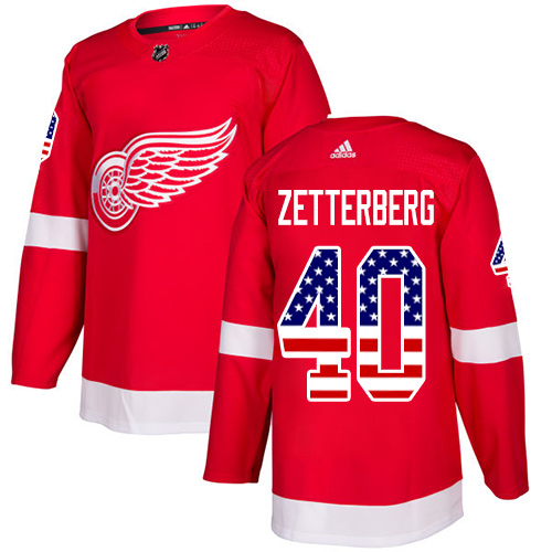 Adidas Red Wings #40 Henrik Zetterberg Red Home Authentic USA Flag Stitched NHL Jersey - Click Image to Close
